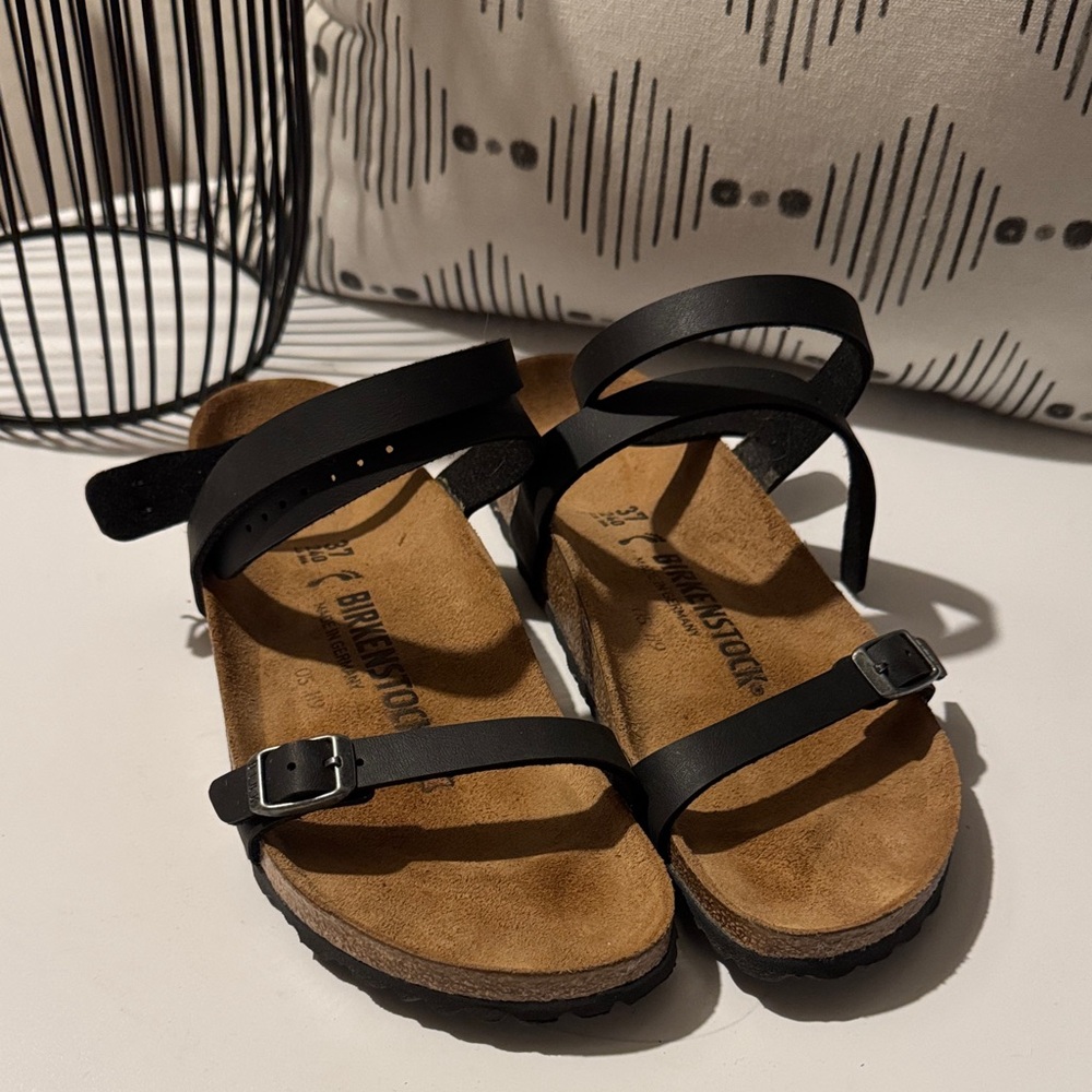 Birkenstock Black Strappy Leather Sandals